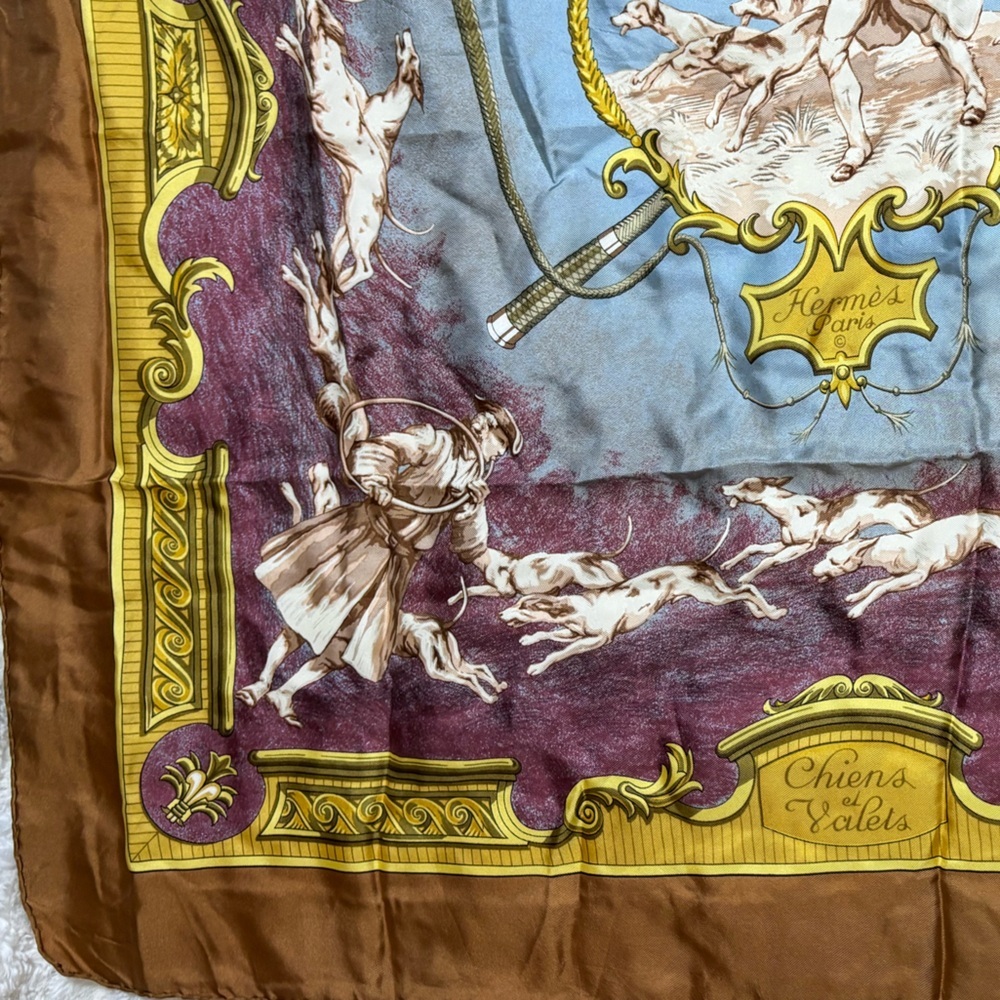 HERMES PARIS Chiens et Valets by Charles J. Hallo Silk Scarf France 1963 - Picture 9 of 13